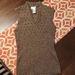 Cache gold beaded snowflake star holiday tank top